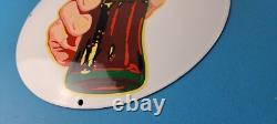Coca Cola Porcelain Sign Vintage Service Beverage Button Gas Pump Sign