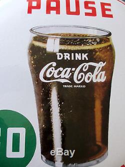 Coca-Cola Rare Mint 16 Button Sign with Glass Porcelain PAUSE GO REFRESHED