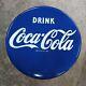 Coca Cola Rare Porcelain Enamel Heavy Metal 20 inches Diameter Blue