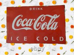 Coca Cola Rare Porcelain Enamel Heavy Metal 24 x16 inches wtih Flange