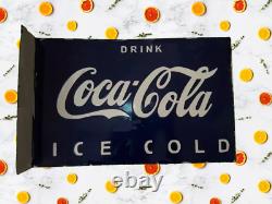 Coca Cola Rare Porcelain Enamel Heavy Metal 24 x 16 inches with Flange Blue