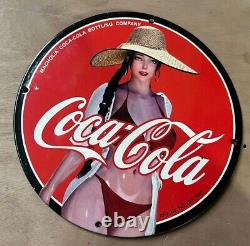 Coca Cola Rare Style Design Cool Drink Sexy Pinup Girl Porcelain Enamel Sign