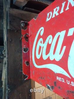 Coca-Cola Red 16.5X10 Inches Porcelain Over Steel Service Station Flange Sign
