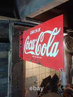 Coca-Cola Red 16.5X10 Inches Porcelain Over Steel Service Station Flange Sign