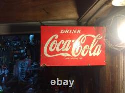 Coca-Cola Red 16.5X10 Inches Porcelain Over Steel Service Station Flange Sign