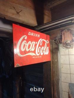 Coca-Cola Red 16.5X10 Inches Porcelain Over Steel Service Station Flange Sign
