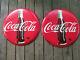 Coca-Cola Set of 2 Rustic 24 Inch Red Disc Button Signs Contour Bottle