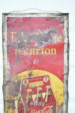 Coca-Cola Sign 1940's Original Metal Coke Collectible Advertisement Soda Pop Tin