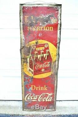 Coca-Cola Sign 1940's Original Metal Coke Collectible Advertisement Soda Pop Tin