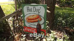 Coca Cola Sign Hot Dog Coke Bottle Vintage Retro Metal Wall Deco Tin Collectable