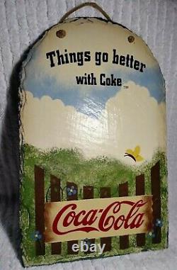 Coca Cola Sign Soda Plaque 1998 Slate Butterfly Things Go Better Coke Vintage