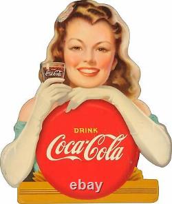 Coca Cola Soda Pop Lady Glass Gloves 20 Heavy Duty USA Metal Advertising Sign