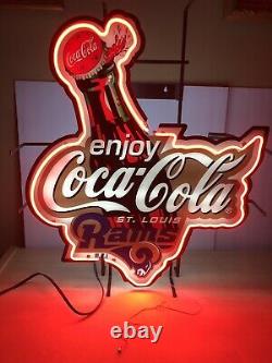 Coca Cola St. Louis Rams neon sign on metal grid. Excellent Condition See Detail