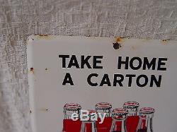 Coca-Cola Take Home A Carton Metal Door Push Press Advertising 6-Pack Sign COKE