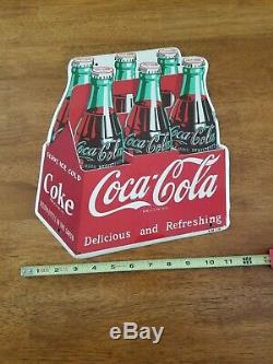 Coca Cola Tin Die Cut 6 Pack Coke Sign REAL DEAL Dated 1953