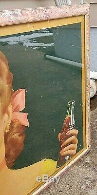 Coca Cola To Be Refreshed Girl Poppin Bottles Framed Litho Cardboard Sign 1948