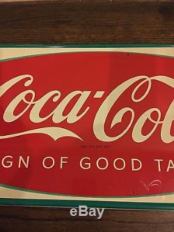 Coca Cola VINTAGE FISHTAIL TIN METAL SIGN GORGEOUS UNHUNG beautiful! 30 LAST 1