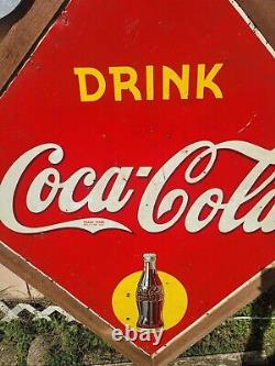 Coca Cola Vintage 1939 Diamond Shaped Metal Sign Soda Advertising