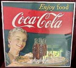 Coca-Cola Vintage Cardboard Advertising Sign Enjoy Food Near Mint Condition