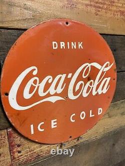 Coca Cola Vintage Porcelain Sign Gas & Oil General Store Coke Soda Beverage Pop