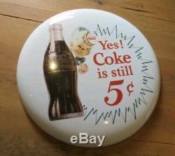 Coca Cola White Porcelain Button SPRITE BOY & COKE BOTTLE Sign EXCELLENT