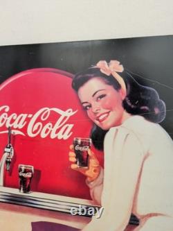 Coca-Cola Wood Advertising Sign. Have a Coke. Girl At Soda Bar. 21.75 X 29