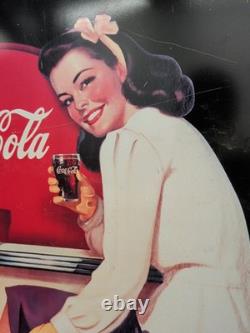 Coca-Cola Wood Advertising Sign. Have a Coke. Girl At Soda Bar. 21.75 X 29
