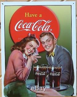 Coca Cola Young Couple TIN SIGN vtg diner nostalgic 50's metal wall decor 1304