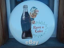 Coca Cola boy button porcelain sign 16 mint condition