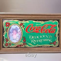 Coca Cola vintage mirror reverse painted Advertising sign-Hilda Clark-29 inch