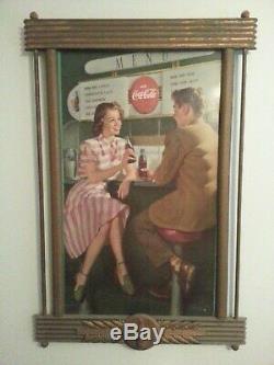 Coca cola 1950 original couple at counter cardboard with kay frame and plate