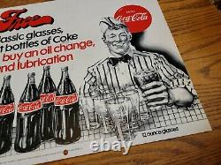 Coca-cola Advertising Sign 18free 8 Classic Glasses Soda Fountain Vtg 2-sided