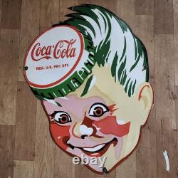 Coca-cola Boy Porcelain Enamel Sign 22 X 30 Inches