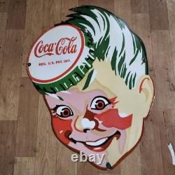 Coca-cola Boy Porcelain Enamel Sign 22 X 30 Inches