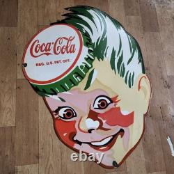 Coca-cola Boy Porcelain Enamel Sign 22 X 30 Inches