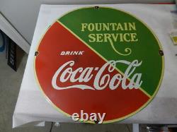 Coca-cola Fountain Service Porcelain Sign- 30 In. Vintage Diner- Drive-in