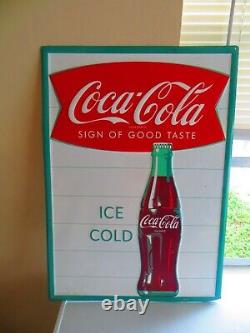Coca-cola Sign Of Good Taste Ice Cold Embossed Green Back U. S. A. Sign