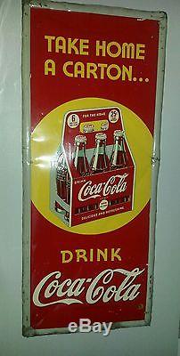 Coca cola sign old vintage take a carton home 6 pack
