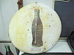 Coke Button 24 White Sign 1950's Vintage Painted On Metal