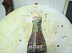 Coke Button 24 White Sign 1950's Vintage Painted On Metal