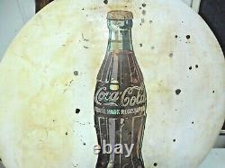 Coke Button 24 White Sign 1950's Vintage Painted On Metal