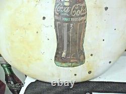 Coke Button 24 White Sign 1950's Vintage Painted On Metal