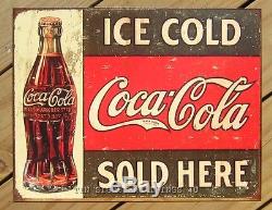 Coke Coca Cola Sold Here TIN SIGN bottle 1916 drink ad vtg metal wall decor 1299