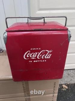 Coke Drink Coca-Cola Tall COOLER Ice Chest No Tray Action Mfg Bottles Sign Soda