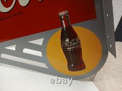 Coke Flange Double-Sided Bottle Sign Drink Coca-Cola Logo 2002 Limited NOS