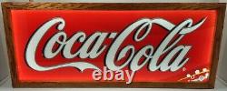 Custom Large Coca Cola Soda Light Up Box Sign Stained Oak Hardwood Frame 45 x 18