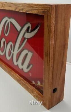 Custom Large Coca Cola Soda Light Up Box Sign Stained Oak Hardwood Frame 45 x 18