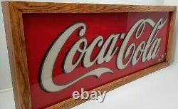 Custom Large Coca Cola Soda Light Up Box Sign Stained Oak Hardwood Frame 45 x 18