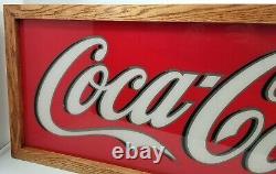 Custom Large Coca Cola Soda Light Up Box Sign Stained Oak Hardwood Frame 45 x 18