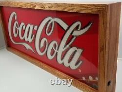 Custom Large Coca Cola Soda Light Up Box Sign Stained Oak Hardwood Frame 45 x 18